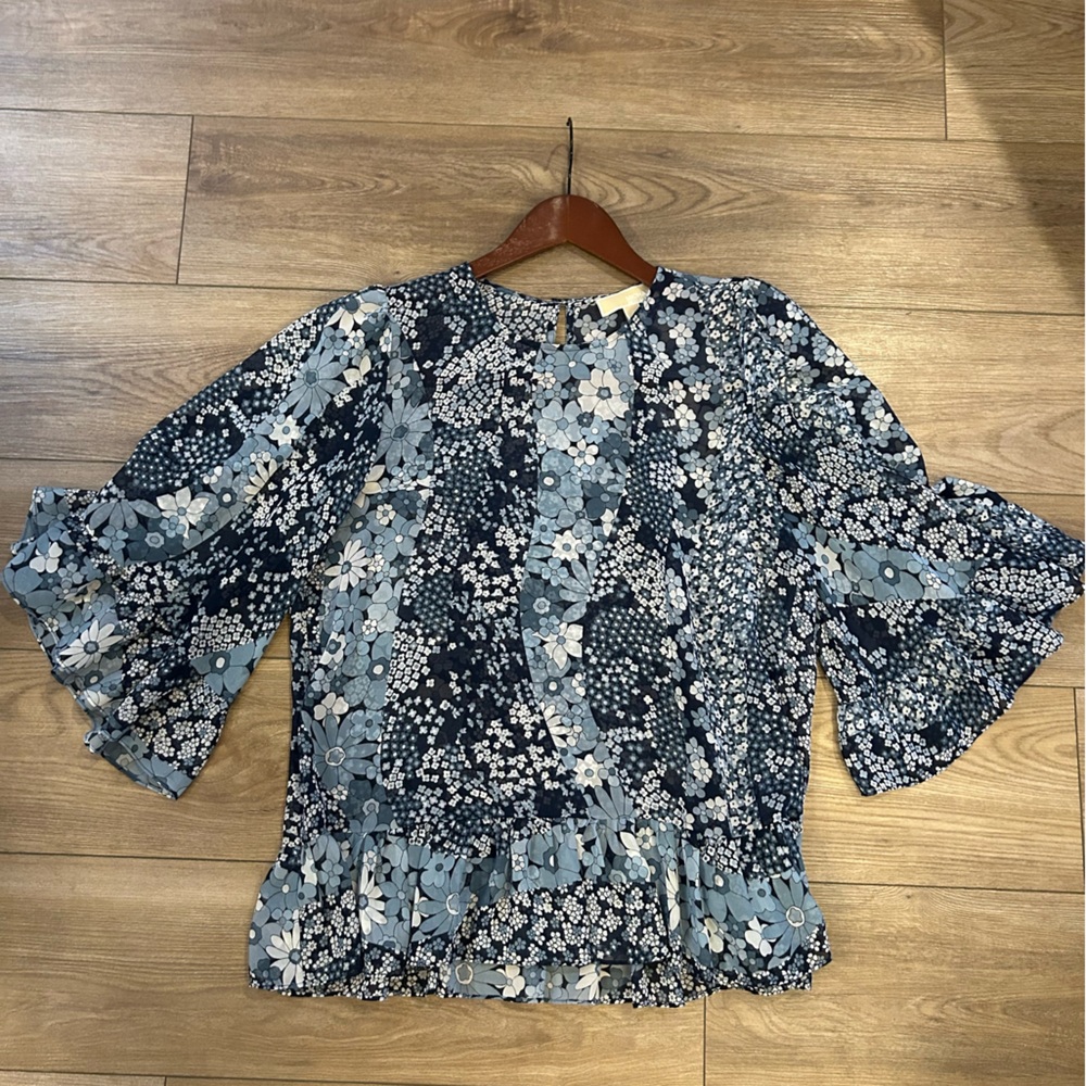 Michael Michael Kors Blue Floral Boho Blouse Women’s L